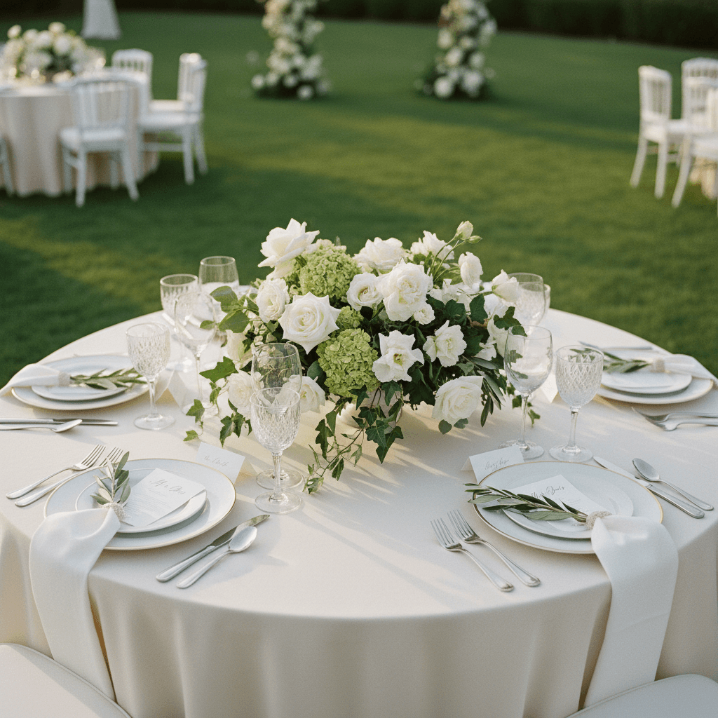 Evening reception entry styled with calligraphy and refined flowers