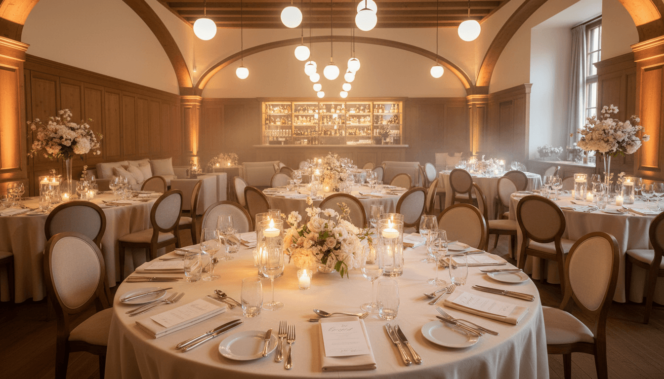 Elegant event venue with warm ambient lighting