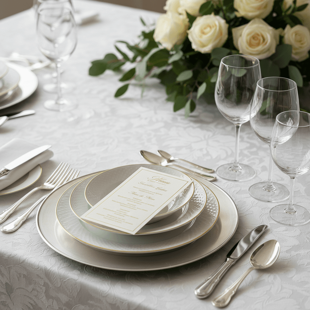 Detailed place setting with polished glassware and tailored linen