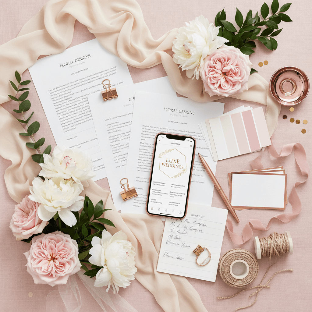 Event planner sketching wedding layout with color palette